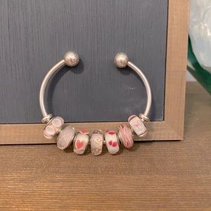 Pandora Open Bangle with Pink Murano size 2 19cm